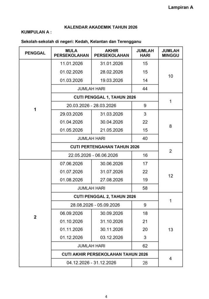 school holiday 2026 group A