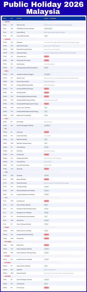 Public Holiday 2026 Malaysia